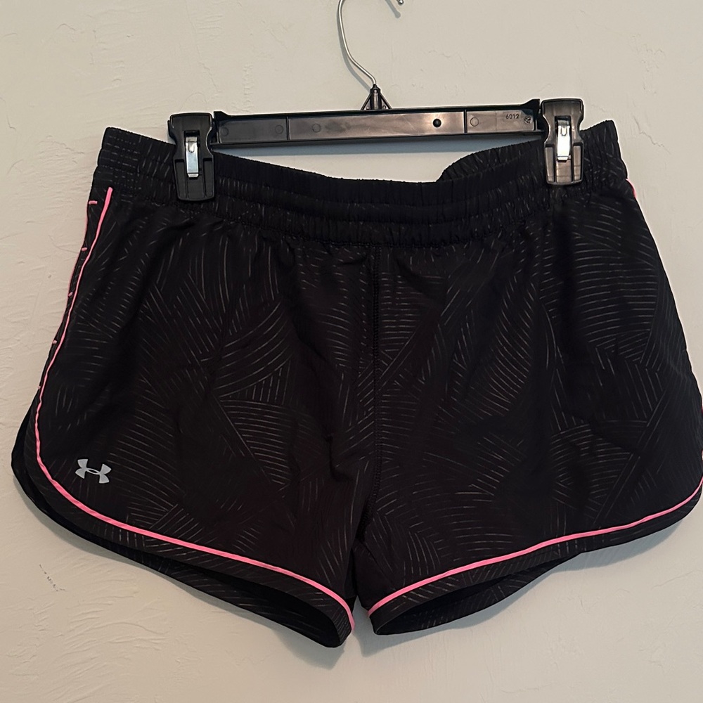Under Armour Women's Black Shorts with Pink Trim- medium